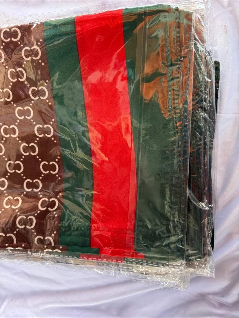 Women's Brown Patterned Scarf with Red and Green Stripe